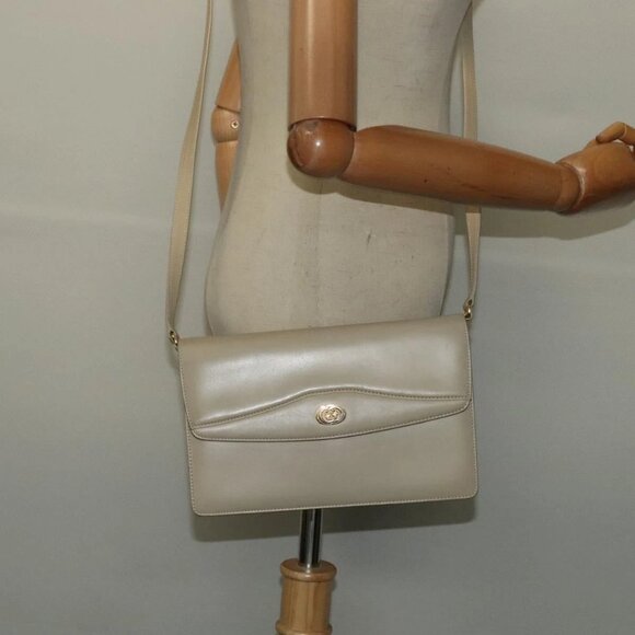 GUCCI Shoulder Bag Leather Beige Gold 004 406 0105 Auth BA4936 - Picture 1 of 16